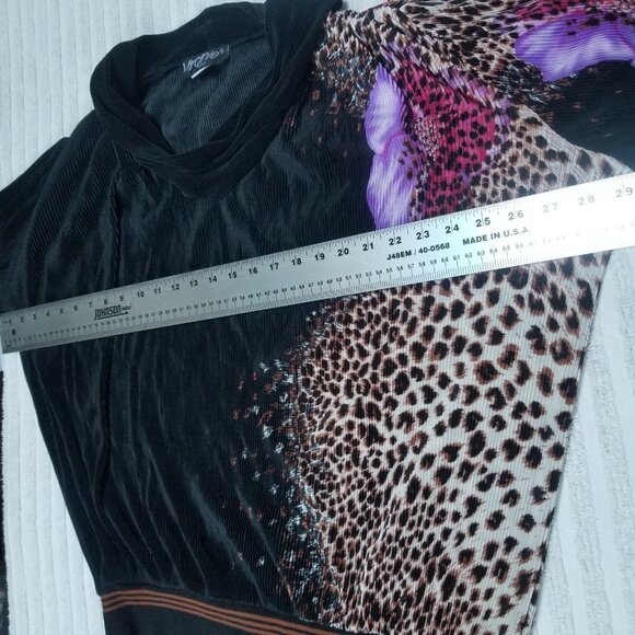 Vintage Virginie Paris Womens Long Sleeves Cowl Neck Top Animal Print Black Soft - Picture 6 of 7